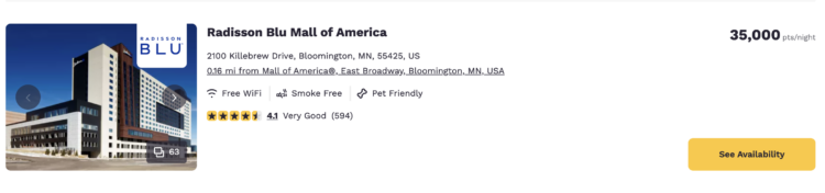 Radisson Blue Mall of America award search